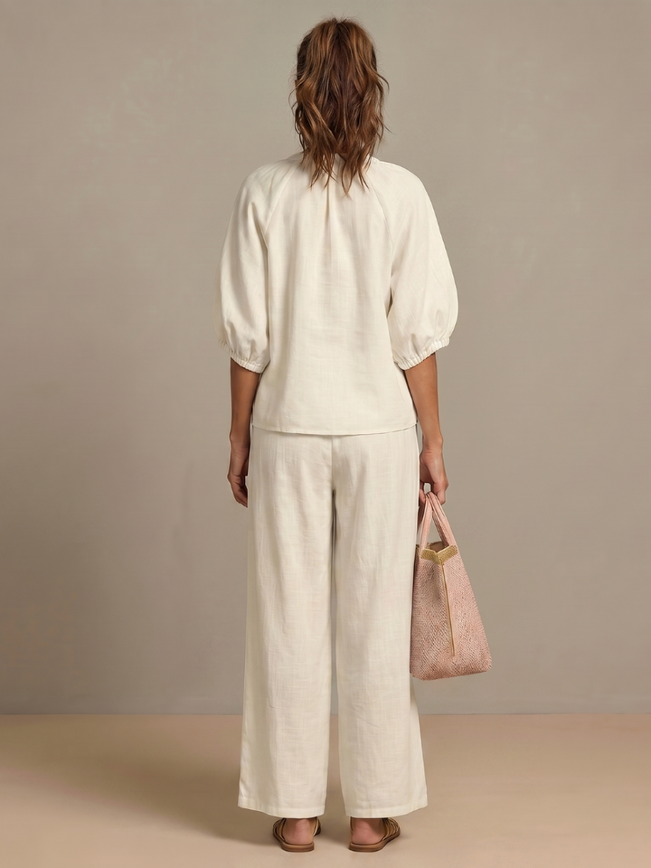 Natalia | Zip-Front Blouson Top & Wide-Leg Pants Set