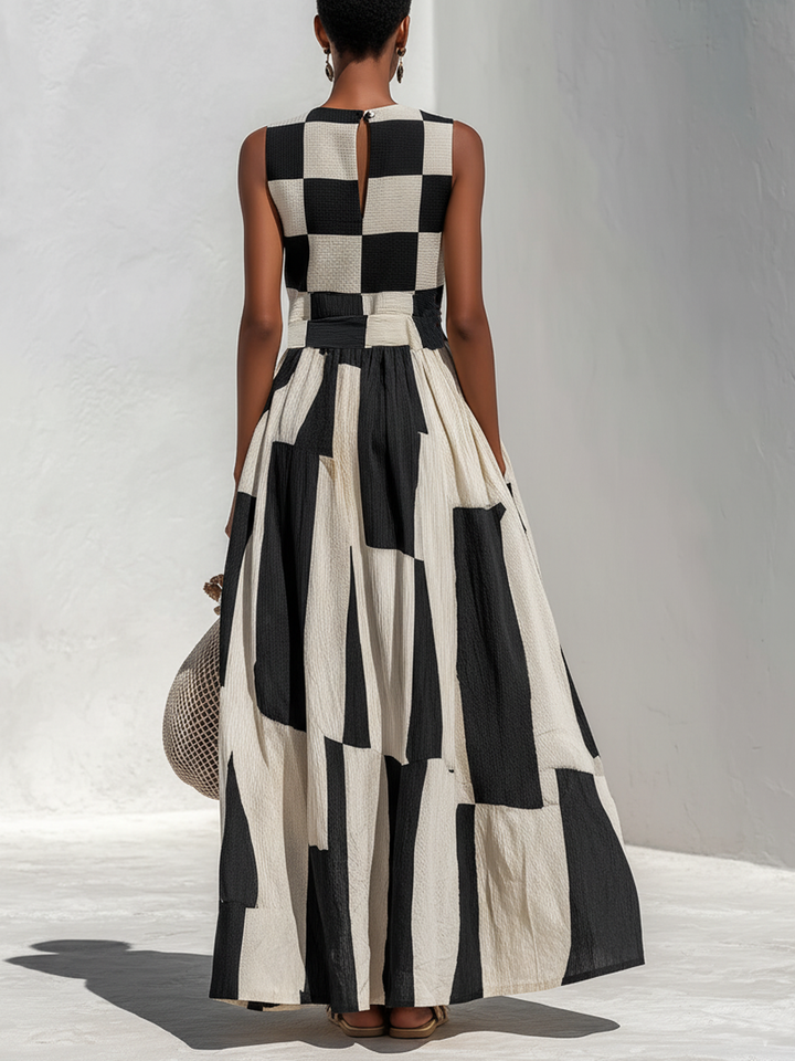 Ardenne | Plaid and Stripe Paneling Sleeveless Maxi Dress
