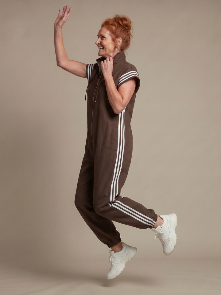 Lark | Striped Panel Zip-Front Jumpsuit