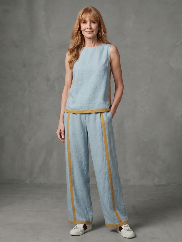 Inara | Sleeveless Top with Wide-Leg Contrast Pants Set