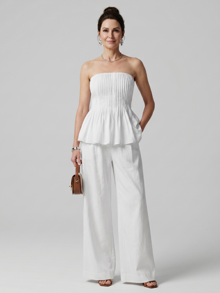 Rila | Strapless Smocked Top with Wide-Leg Pants Ensemble