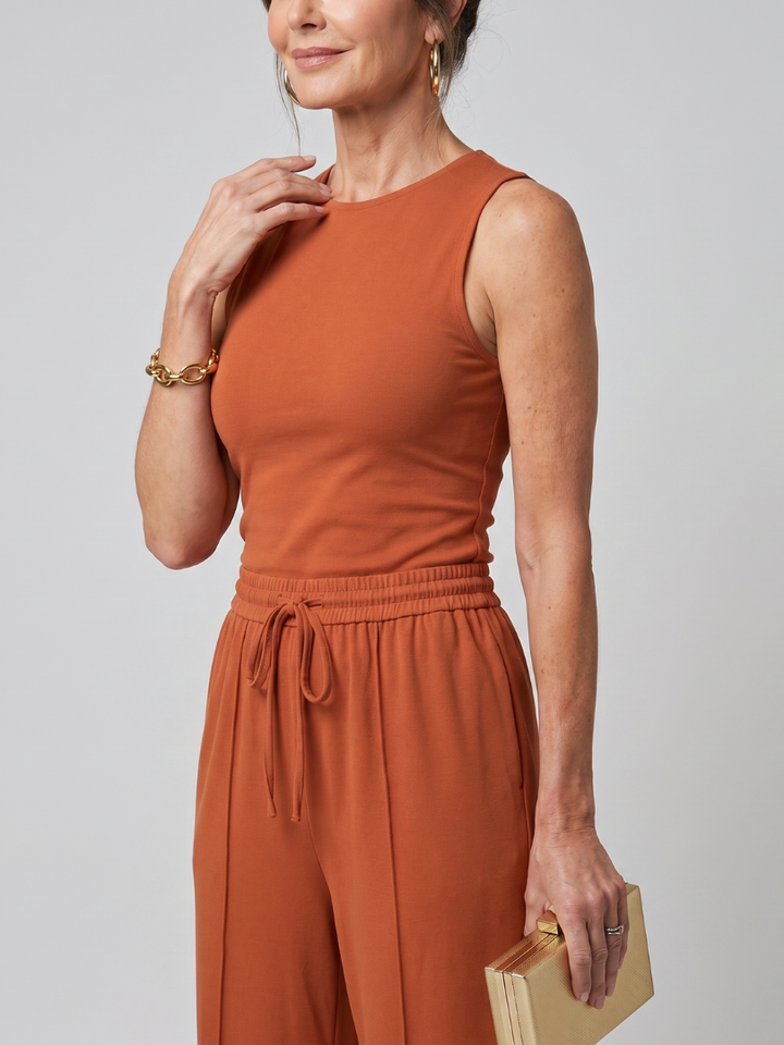 Valencia | Sleeveless Wide-Leg Pants Set with Smooth Finish