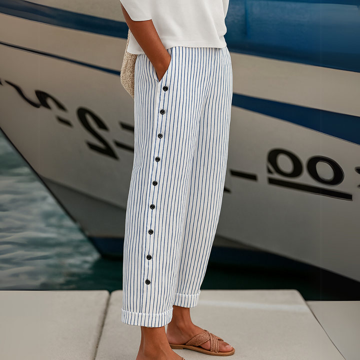 Cate | Chic Striped Button Trousers