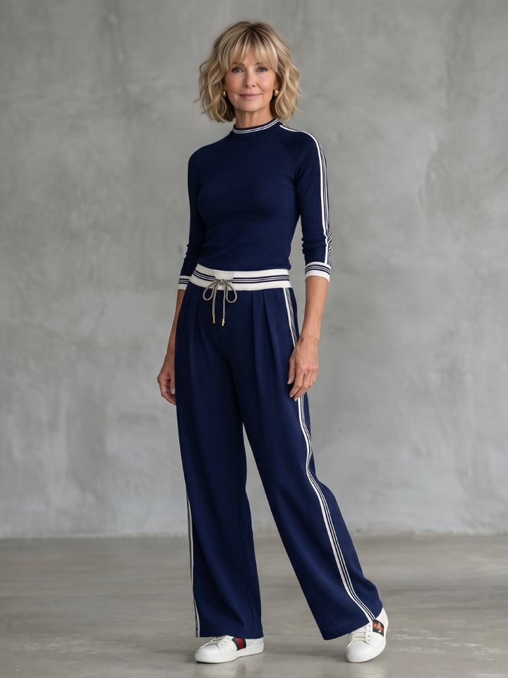 Eirlys | Long Sleeve Fitted Top and Wide Leg Pants Set