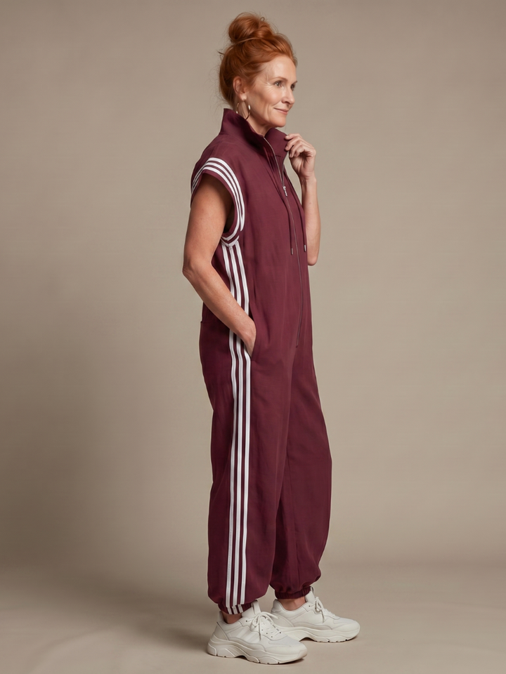 Lark | Striped Panel Zip-Front Jumpsuit
