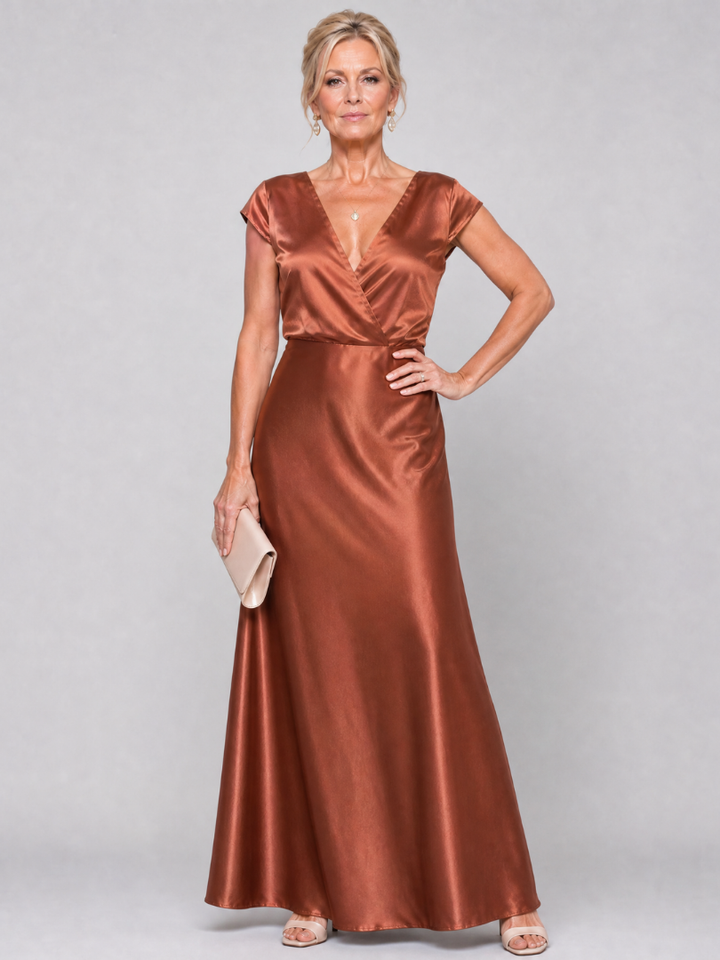 Samouse | Maxi Dress with Cap Sleeve and Wrap Bodice