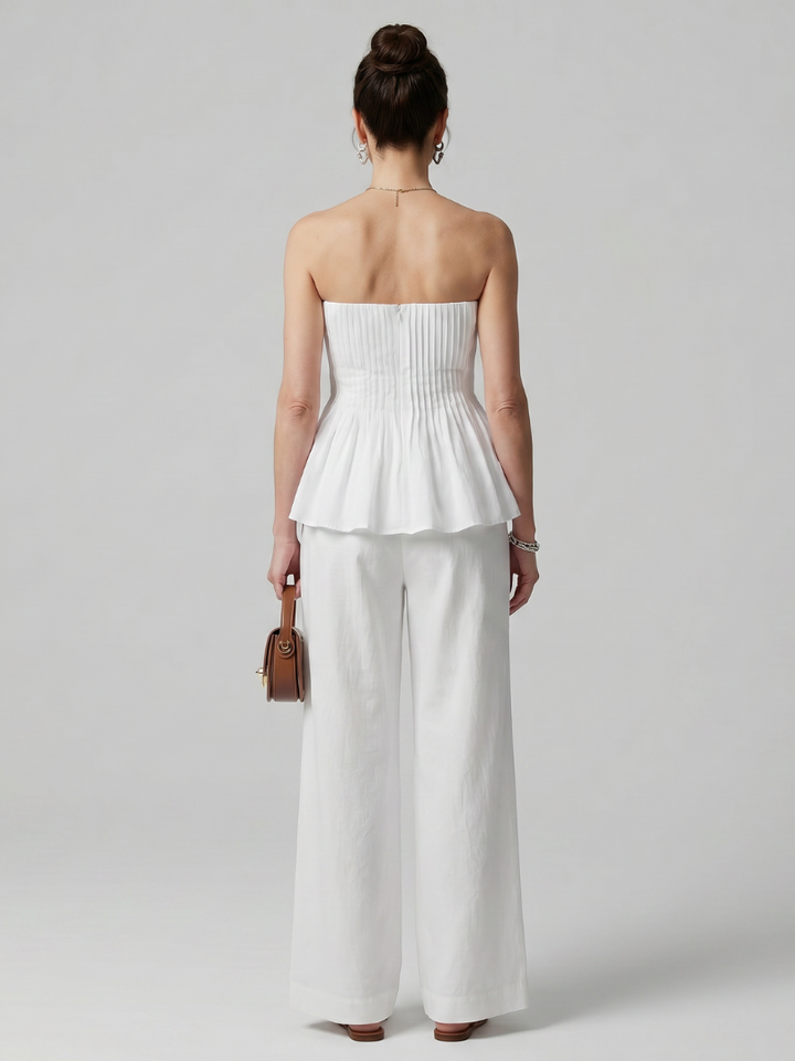 Rila | Strapless Smocked Top with Wide-Leg Pants Ensemble