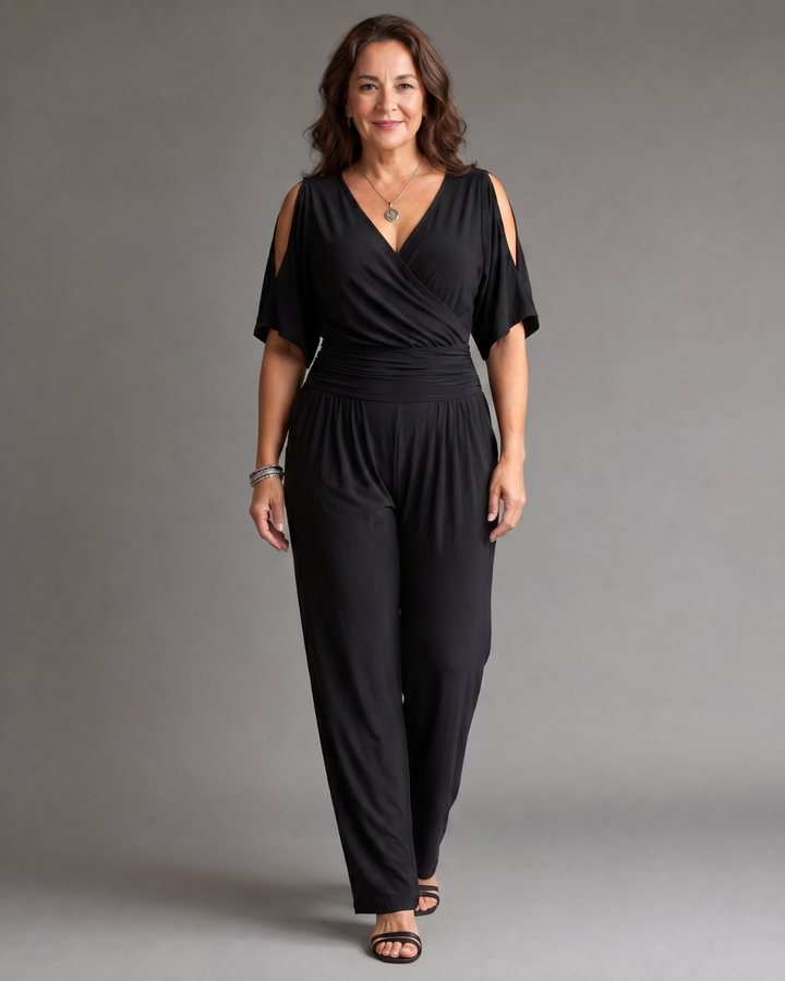 Nyxara | Relaxed Jumpsuit with Cold Shoulder and Wrap Waist