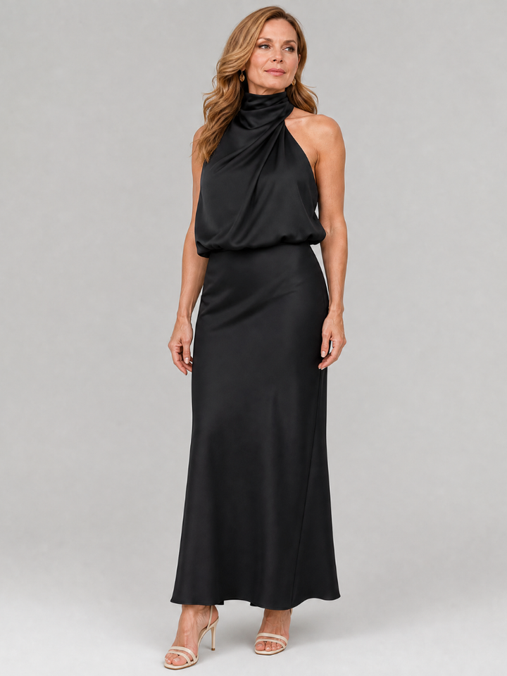 Nopal | Midi Dress with Sleeveless Draped Neck Design