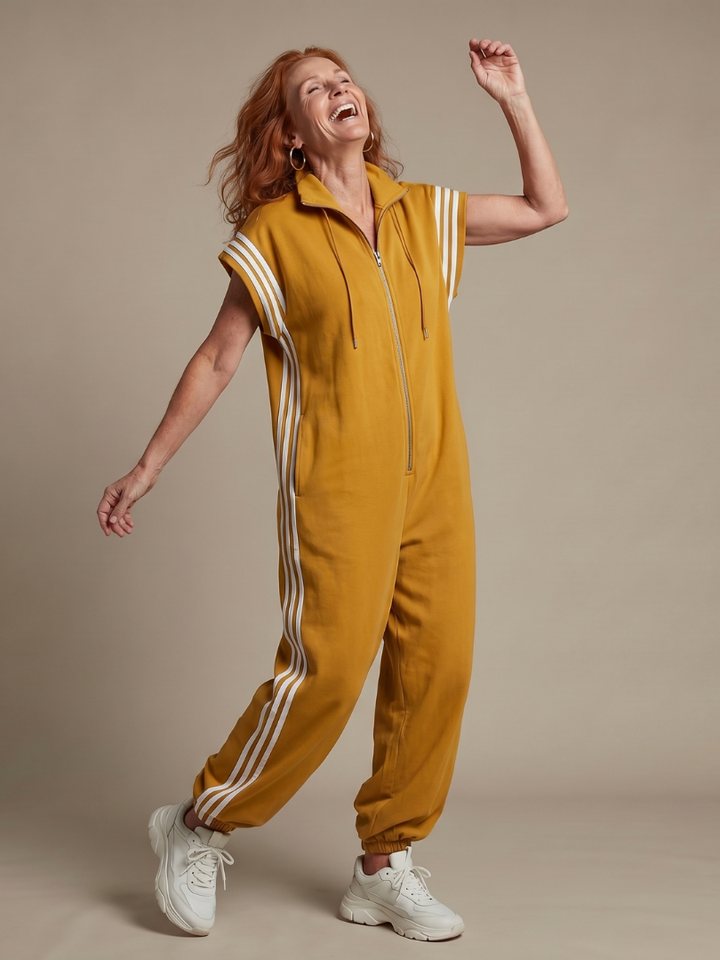 Lark | Striped Panel Zip-Front Jumpsuit