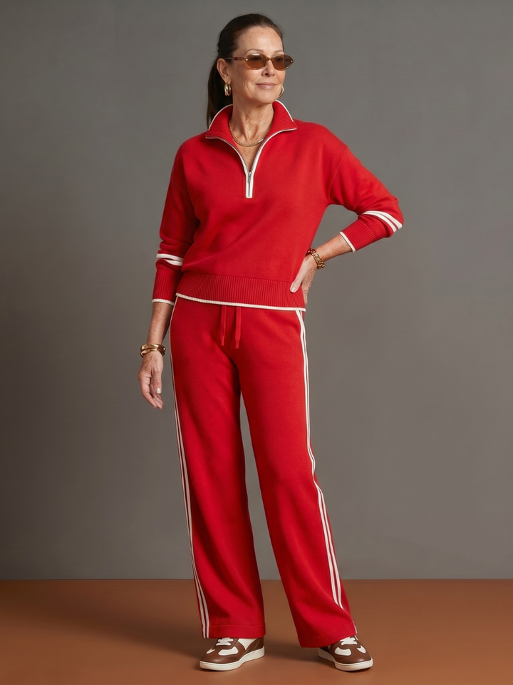 Rain | Long Sleeve Zip Neck Side Stripe Leggings Set