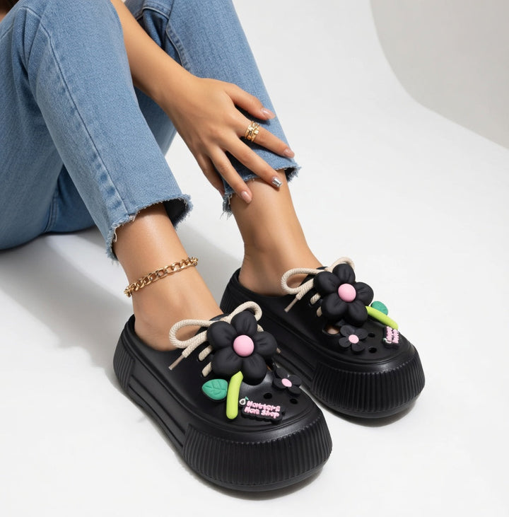 Floréa™ — Playful Floral Platform Clogs
