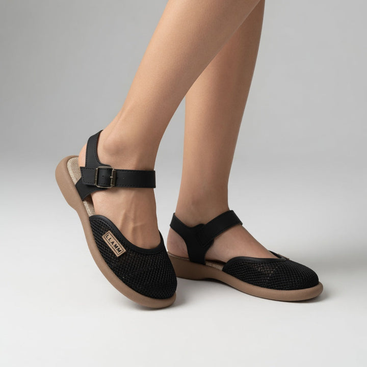 Mirabeau™ - Retro Buckle Flat Sandal with Natural Elegance