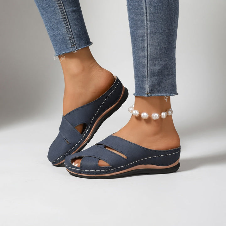 Clémentille™ — Elegant Low-Heel Cut-Out Mules for Natural Comfort