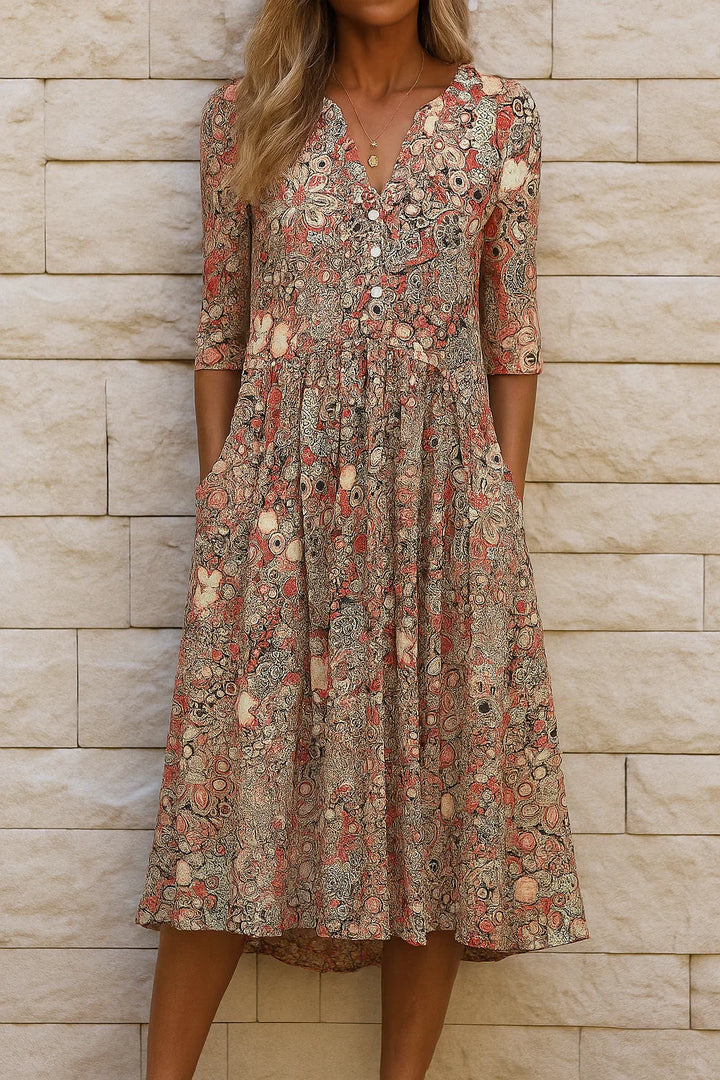 Harlow | Elegant V-Neck Midi Dress with Graceful Design