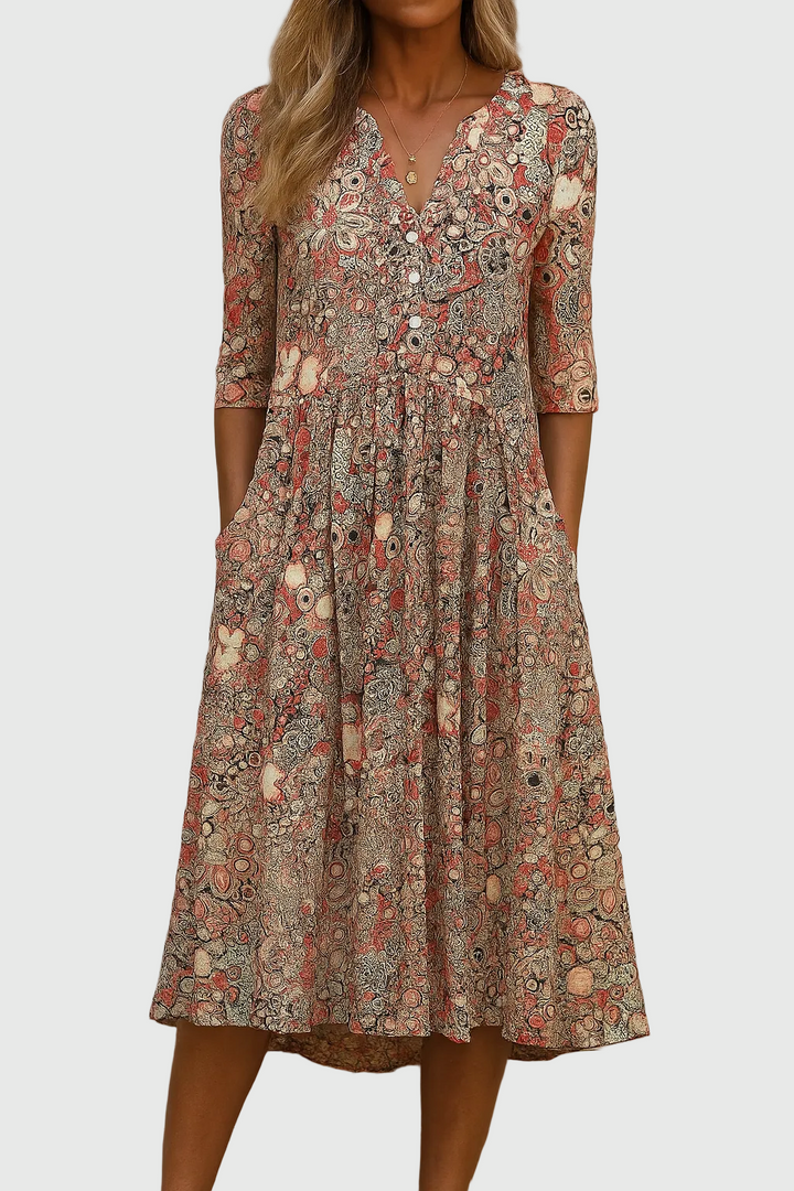 Harlow | Elegant V-Neck Midi Dress with Graceful Design