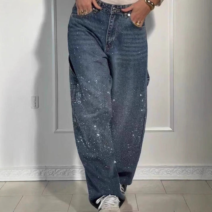Raphaelle | Chic Starry Denim Cargo Trousers
