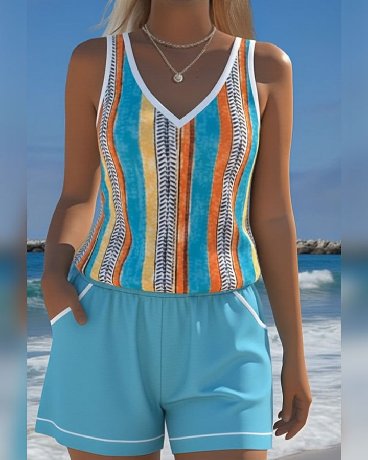 Mia | V-Neck Striped Tankini