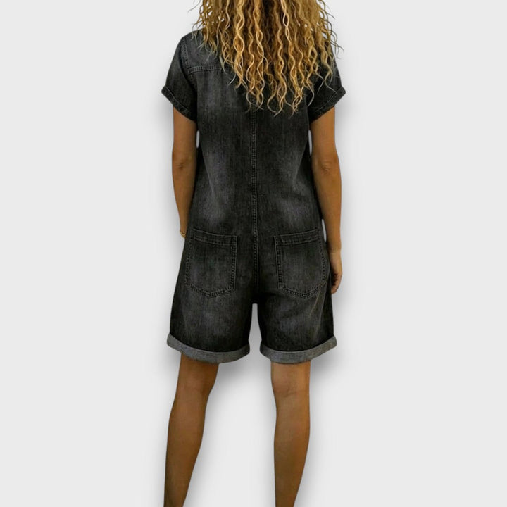Saylor | Retro-Inspired Short Denim Look Cotton Overalls
