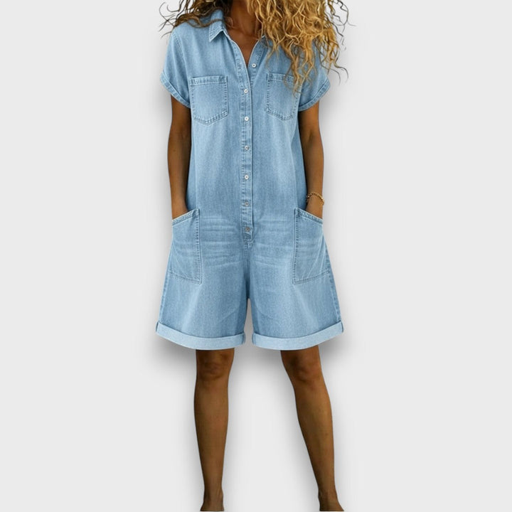 Saylor | Retro-Inspired Short Denim Look Cotton Overalls