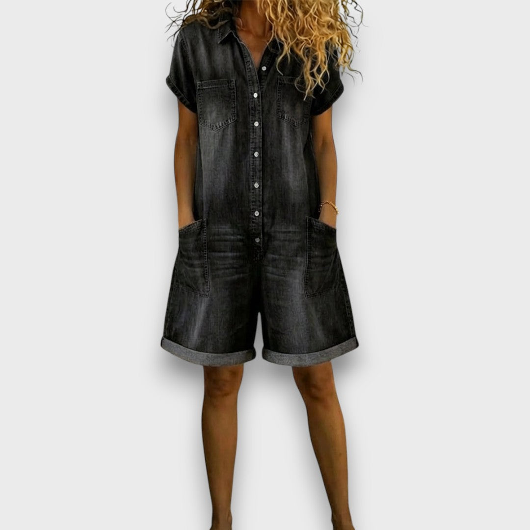 Saylor | Retro-Inspired Short Denim Look Cotton Overalls