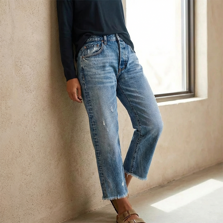 Aberjean™ | Vintage-Inspired Cropped Straight Leg Jeans
